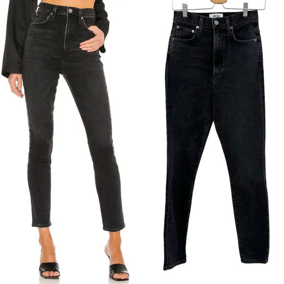 Agolde Pinch Waist Skinny Jeans Denim Zip Fly‎ Hotline Wash Black Size 25 - Picture 1 of 12